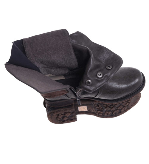 Szare damskie botki na płaskim obcasie /F7-3 12415 T291/