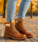 Sznurowane ocieplane botki trapery Karmelowe /E8-2 18266 W432/
