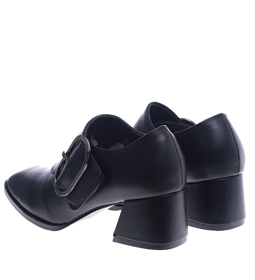 Czarne botki damskie na szerokim obcasie /C2-3 13480 S144/