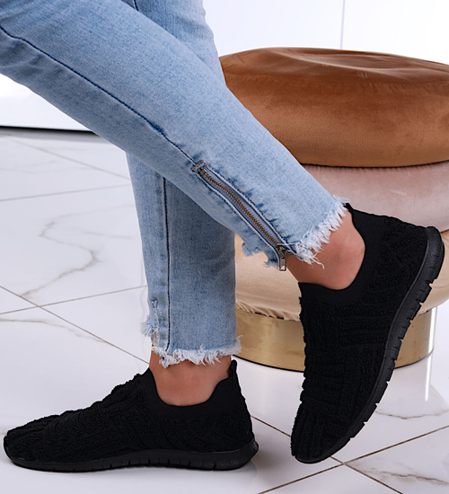 Wsuwane damskie czarne buty sportowe /F3-2 13164 S192/
