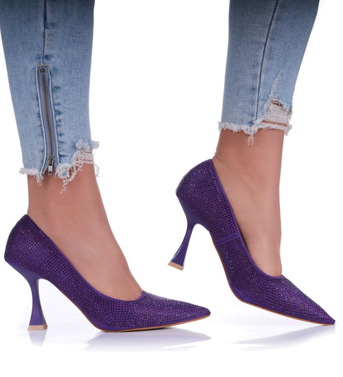 Fioletowe czółenka szpilki z dżetami /A4-3 17206 G121/