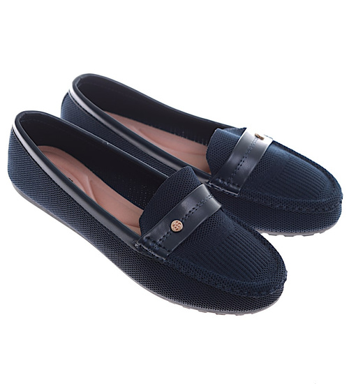 Granatowe ażurowe półbuty damskie lordsy /E7-3  +h2 16410 G187/