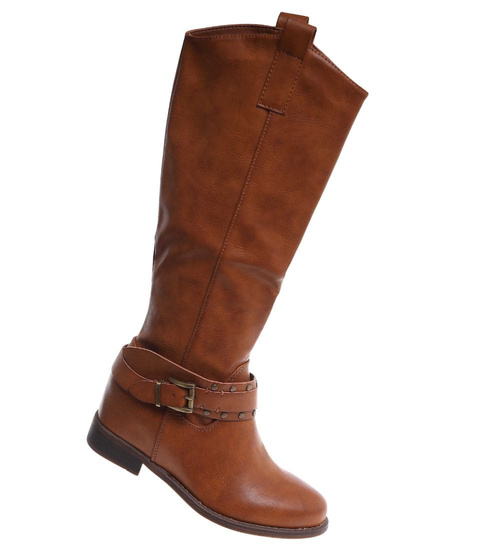 Ocieplane karmelowe kozaki damskie na niskim koturnie /i6-3 H2 18426 T386/