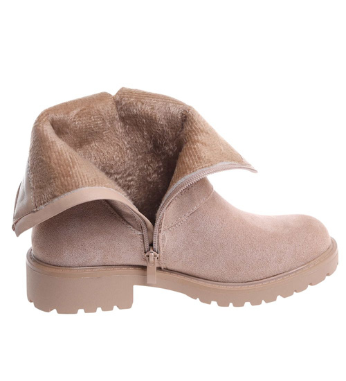 Zimowe botki saszki z ociepleniem beżowe /D1-3 18523 T387/