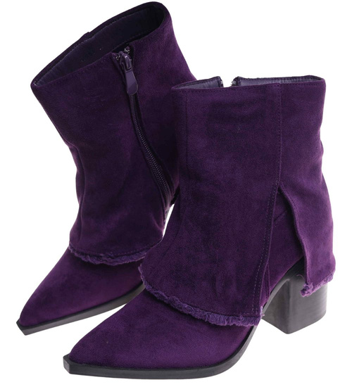 Fioletowe botki damskie na obcasie słupku /G2-2 18218 W234/