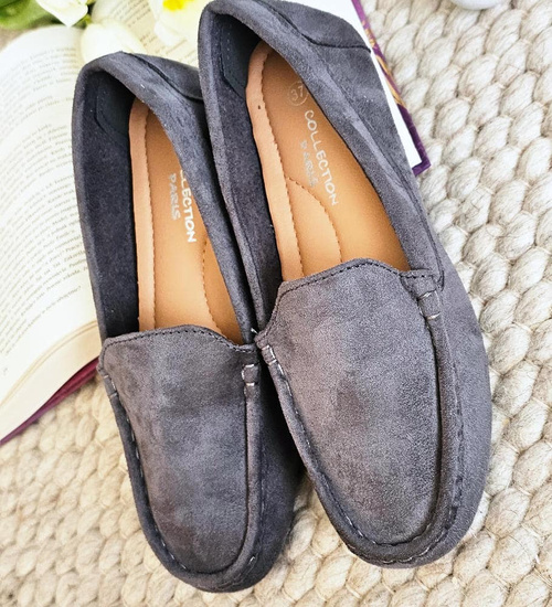 Szare zamszowe półbuty balerinki lordsy /F6-2 15629 T187/