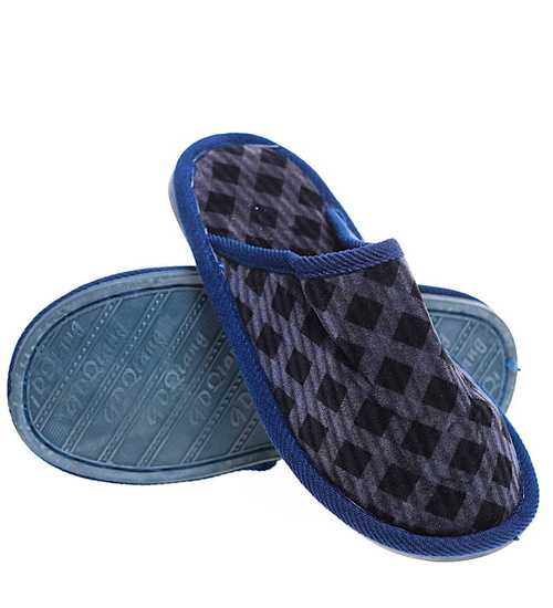 Granatowe kapcie chłopięce z miękkiego materiału /G9-1 16185 T00-3/