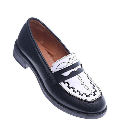 Wsuwane czarno białe półbuty /F4-3 13784 T292/