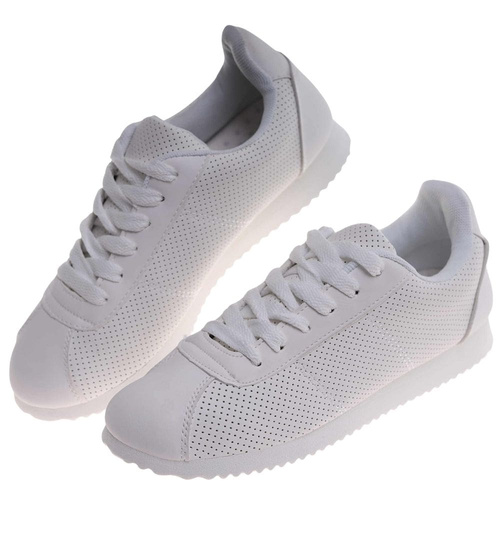Białe damskie buty sportowe sznurowane sneakersy /E4-3 18664 T107/