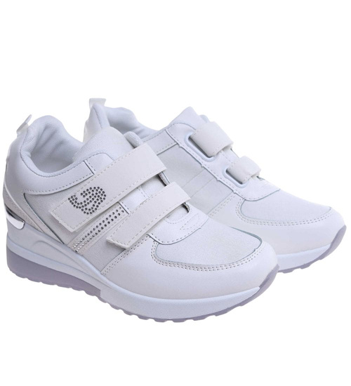 Białe trampki sneakersy na rzepy niski koturn /F1-2  18119 T188/