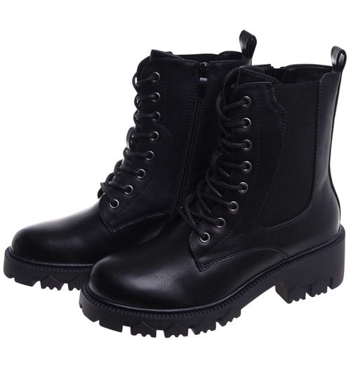 Czarne trapery damskie na platformie /A3-3 18284 W480/