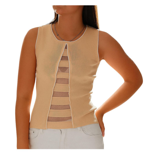 Beżowa koszulka damska bezrękawnik /H2 K42 ub975 S)0/