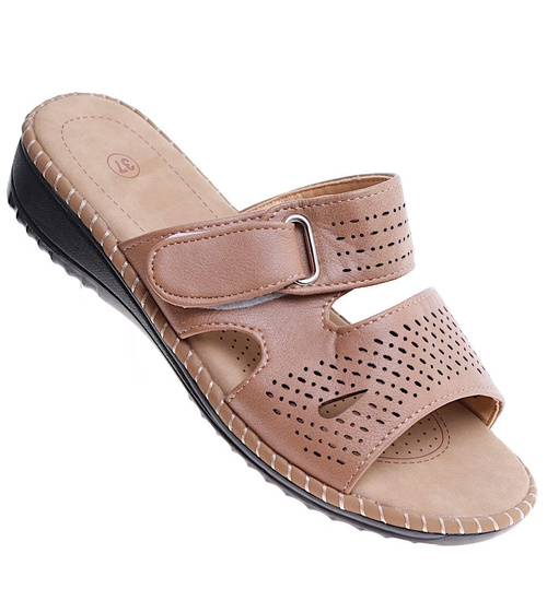 Khaki damskie klapki na płaskim obcasie /G9-2 16116 T280/