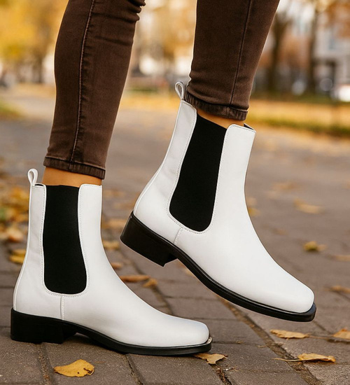 Białe botki sztyblety z ociepleniem /J6-4 H2 18445 T187/