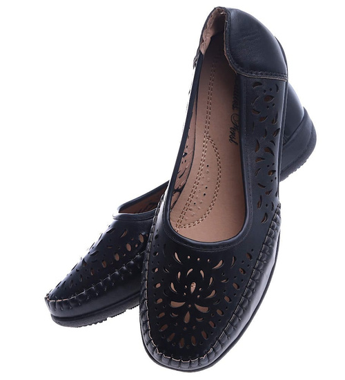 Czarne ażurowe półbuty damskie /G12-3 13912 T243/