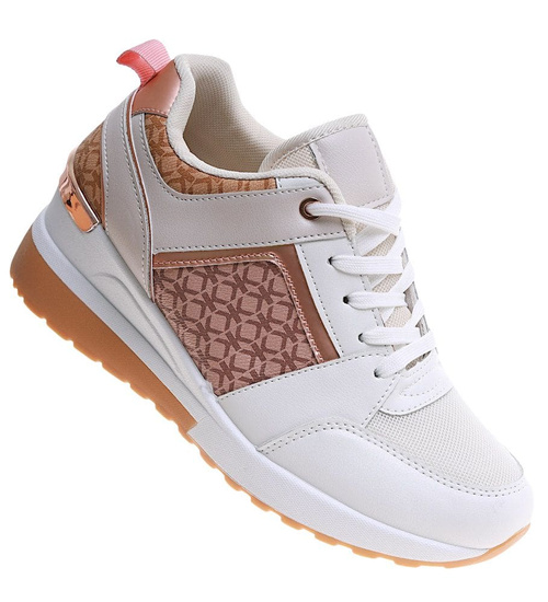 Białe trampki sneakersy na niskim koturnie /E8-2 12943 T595/