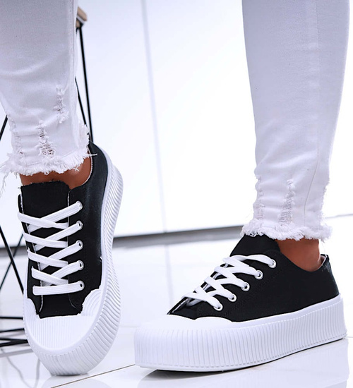 Czarne trampki damskie na platformie /C5-3 16696 T181/