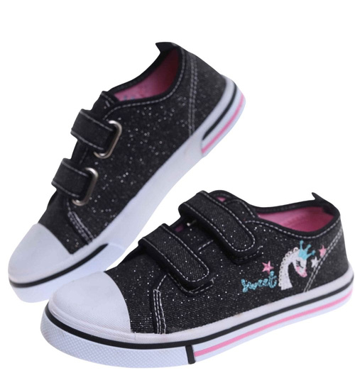 Czarne dziewczęce trampki na rzepy /E10-2 18112 200/