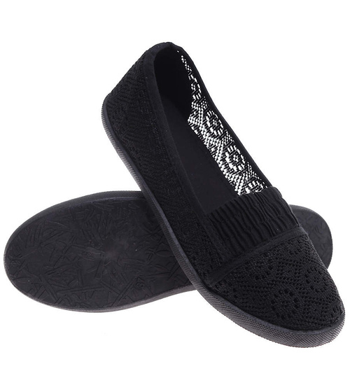 Czarne ażurowe tenisówki damskie /E8-3 16471 S293/