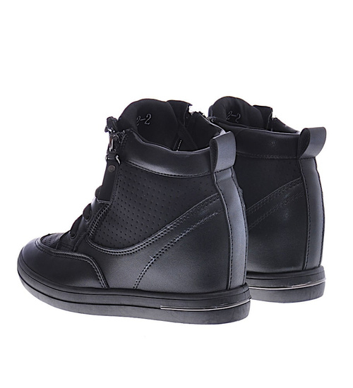 Czarne sneakersy damskie na koturnie /G6-2 12819 T796/