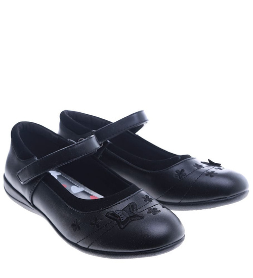 Czarne dziewczęce balerinki z paskiem na rzep CZARNE /G2-3 7584 S191/