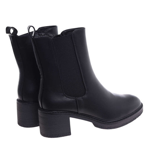 Czarne botki damskie na grubym obcasie /A10-3 18395 W259/
