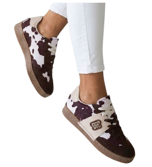 Brązowe wiązane sneakersy buty sportowe /G9-3 18024 T683