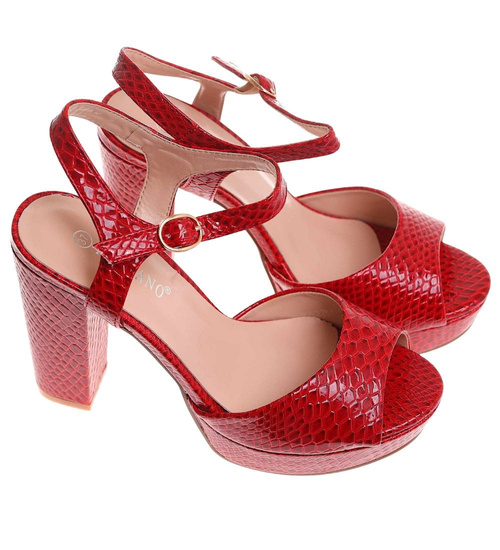 Czerwone sandały damskie na słupku i platformie /C5-1 12207 G18-45 +H2/