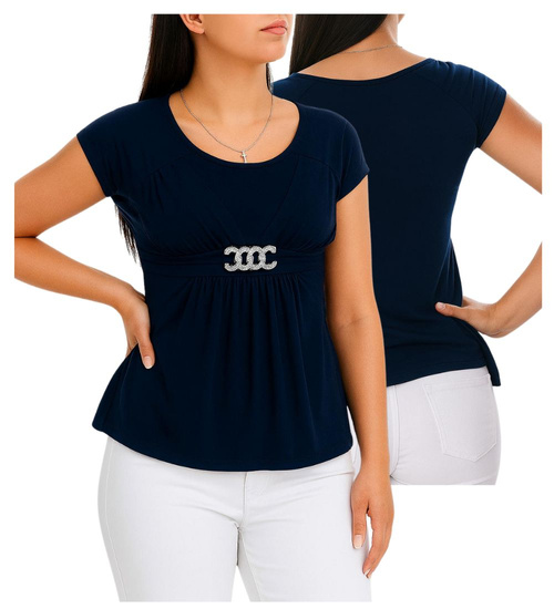 Granatowa koszulka bluzka damska z ozdobą /H2-K64 UB940 S0/