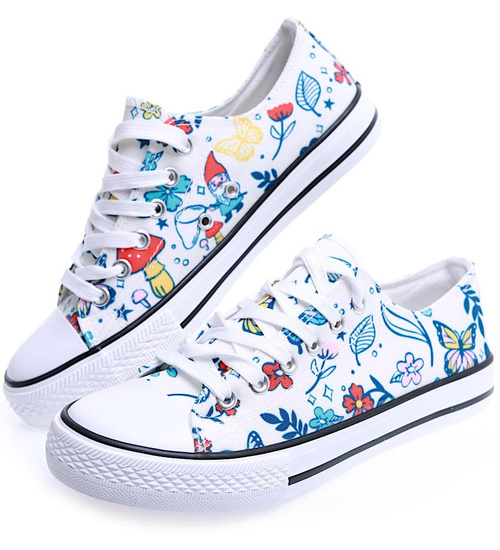 Białe sznurowane damskie trampki z kolorowym printem /D7-2 15604 T266/