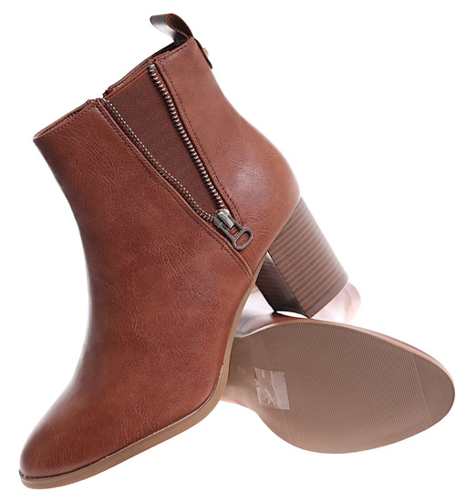 Ocieplane botki damskie na obcasie Camel /A1-3 18418 W4/