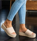 Beżowe klapki na espadryle na platformie /G7-3 17933 G287/