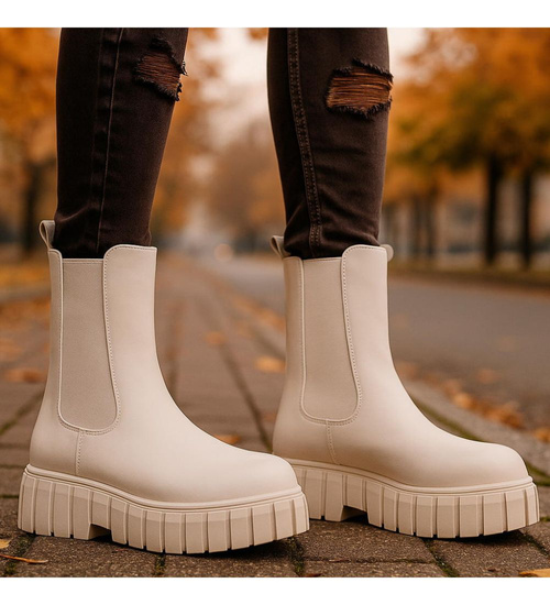 Beżowe botki sztyblety z wysoką cholewką /D2-1 18427 T292/