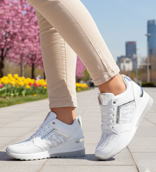 Białe trampki sneakersy na niskim koturnie /F7-2 12423 T650/