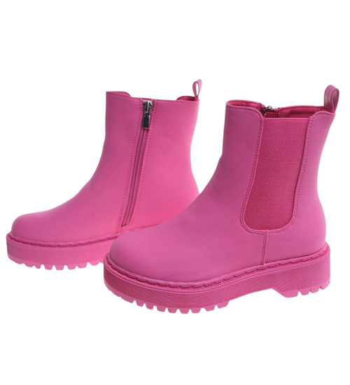 Fuksjowe matowe dziewczęce botki ocieplane /D5-3 18374 T188/