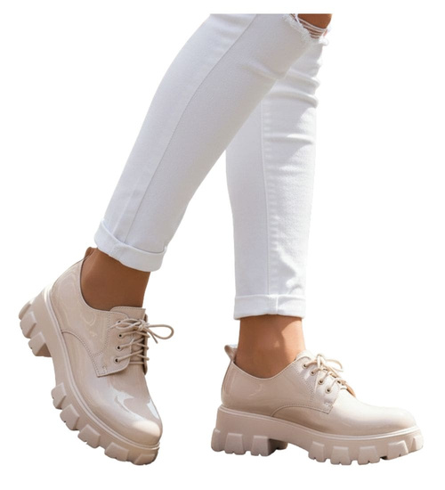 Beżowe półbuty loafersy na platformie /i6-2 18489 W12-3/