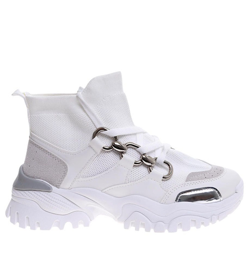 Wysokie białe buty sportowe damskie /D9-2 13092 T396/