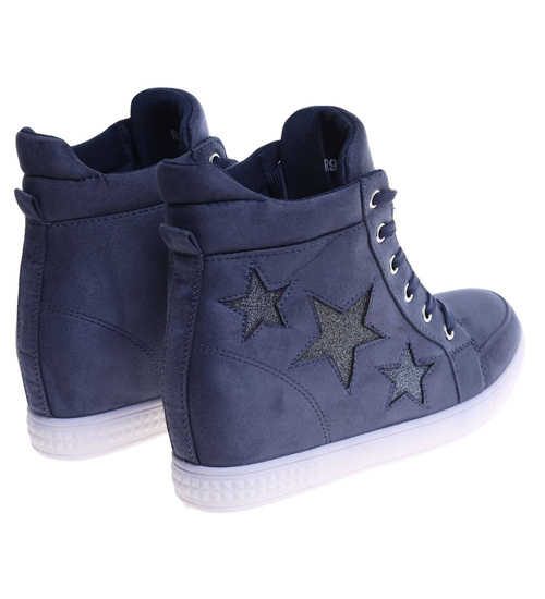 Granatowe sneakersy na niskim koturnie /C7-2 10540 T393/
