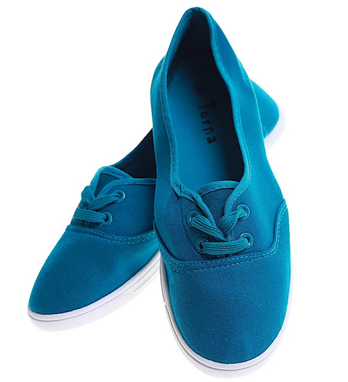 Wiązane damskie tenisówki turkusowe /C5-1 7793 S094/