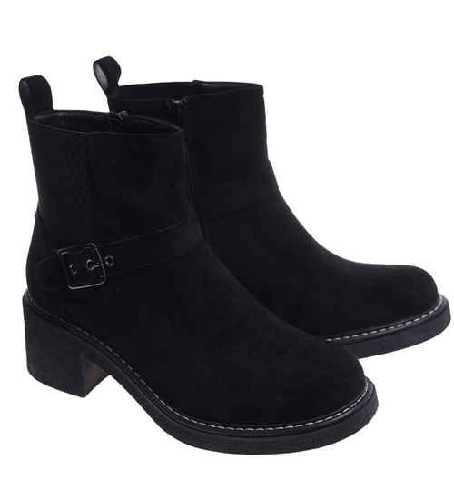 Botki damskie na grubym niskim obcasie /G9-3 18243 W424/