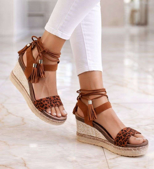 Sandały na koturnie i platformie Camel /C2-2 14048 S290/