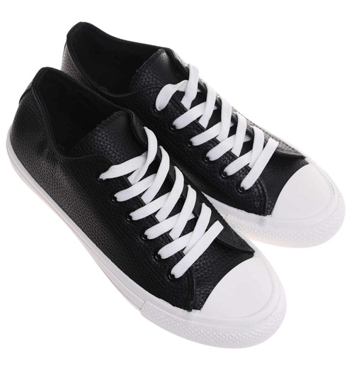 Czarno białe niskie trampki męskie /D1-2 17985 T232/