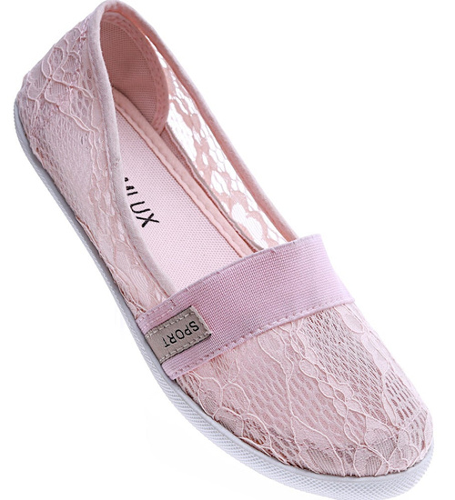 Przewiewne damskie tenisówki slip on z koronki Różowe /G9-2 14550 S154/