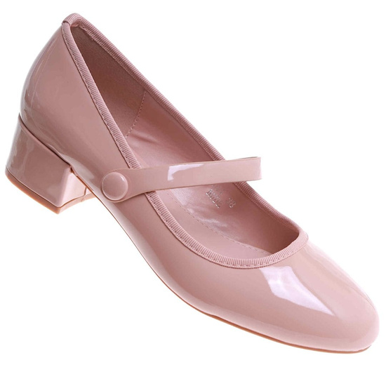 Ciemno beżowe czółenka z paskiem na niskim obcasie /E8-2 17730 W182/