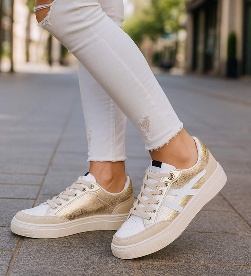 Trampki damskie sznurowane złote /i6-2 H2 18477 W16-6/