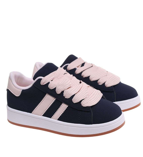 Granatowe sznurowane trampki damskie /A8-3 18817 W385/