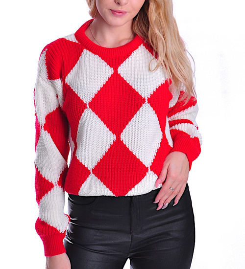 Gruby czerwono biały sweter damski /A6-1 UB434 U1391/