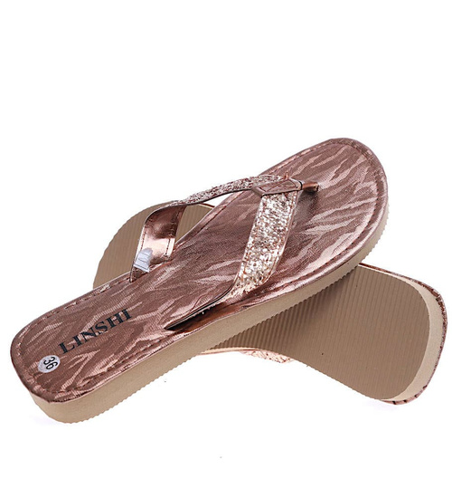 Lekkie piankowe klapki japonki Brązowe /F8-1 14458 T093/