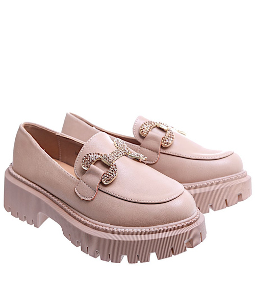 Damskie półbuty na platformie Beżowe /D8-1 15487 T336/