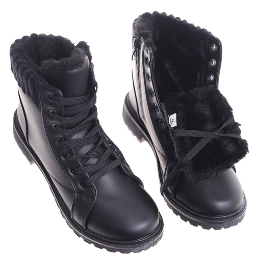 Zimowe czarne botki trapery futerko Czarne /D2-2 18518 T319/